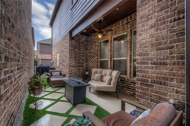 7401 Collin Mckinney Pkwy, Mckinney, TX 75070 - view of patio featuring an outdoor hangout area, ceiling fan, and grilling area