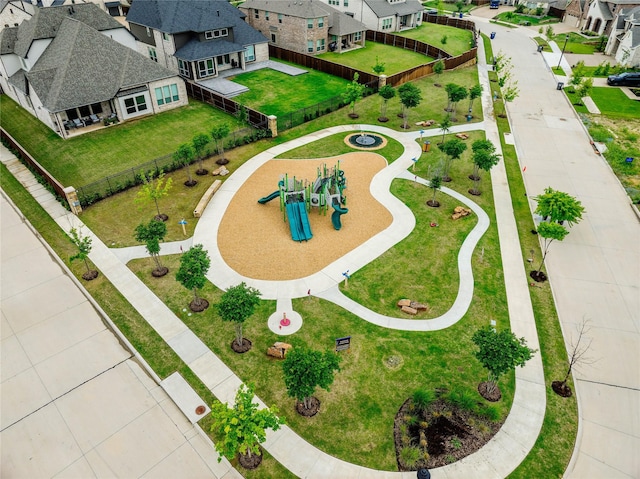 bird's eye view with a residential view