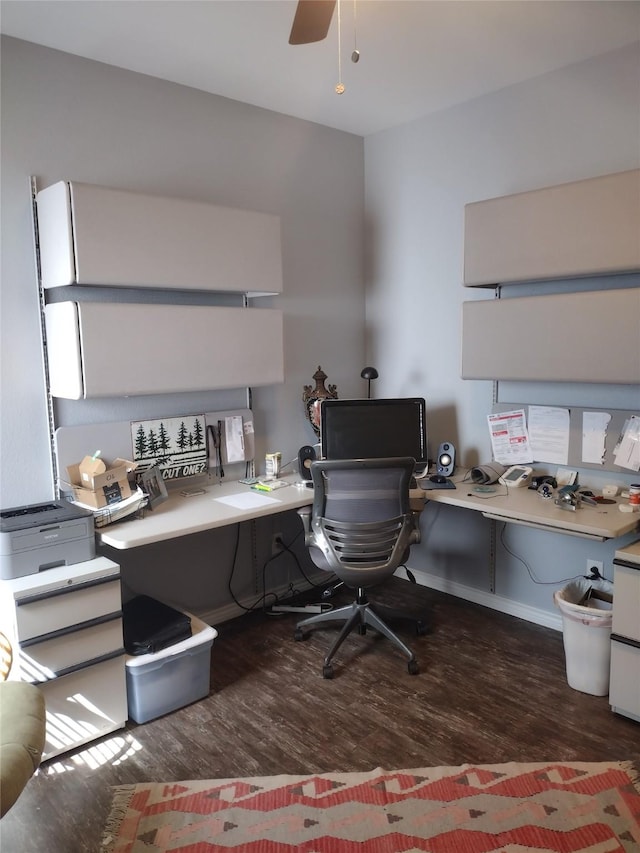 office featuring ceiling fan and wood finished floors