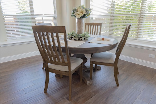 dining area featuring baseboards, a wealth of natural light, and wood finished floors