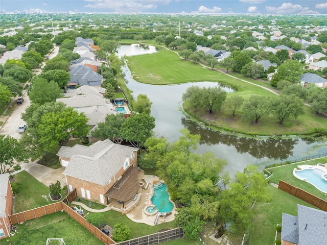 aerial view featuring a water view and a residential view