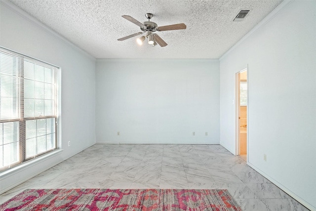 5834 Westhaven Dr Unit B, Fort Worth, TX 76132 - spare room featuring crown molding, a wealth of natural light, and ceiling fan