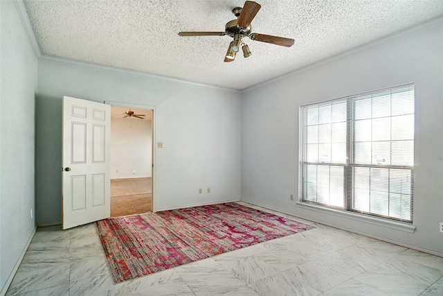 5834 Westhaven Dr Unit B, Fort Worth, TX 76132 - empty room with crown molding, a wealth of natural light, marble finish floor, and a ceiling fan
