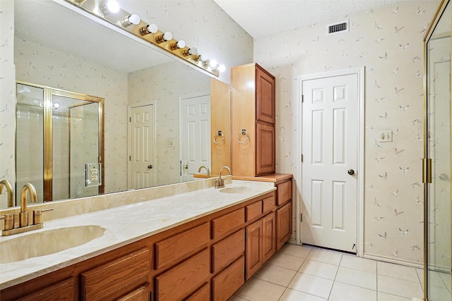 5834 Westhaven Dr Unit B, Fort Worth, TX 76132 - full bath with a stall shower, wallpapered walls, visible vents, a sink, and tile patterned flooring