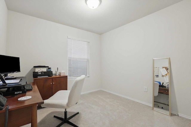 office space featuring carpet floors and baseboards