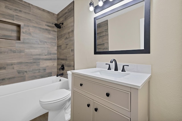 full bath featuring vanity, toilet, and tub / shower combination