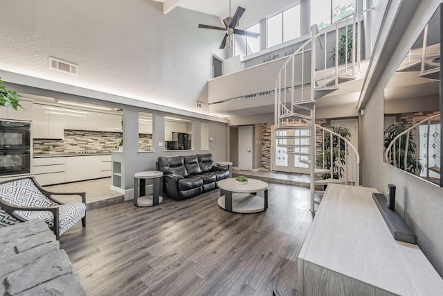 community lobby with visible vents and stairway