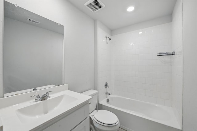 624 Whitecomb Ln, Justin, TX 76247 - bathroom with shower / bath combination, vanity, toilet, and visible vents