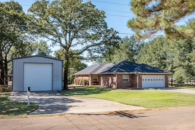 200 Bushwhacker Dr, Mabank, TX 75156 - single story home with an outbuilding, a front yard, driveway, and brick siding