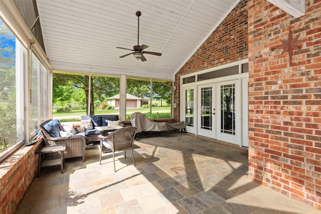 200 Bushwhacker Dr, Mabank, TX 75156 - sunroom / solarium featuring a ceiling fan, outdoor lounge area, and french doors