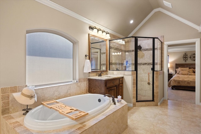 1408 Joshua Way, Granbury, TX 76048 - full bathroom featuring crown molding, ensuite bathroom, a shower stall, and a bath