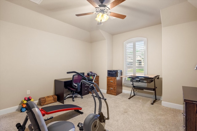 1408 Joshua Way, Granbury, TX 76048 - office area featuring carpet flooring, baseboards, and ceiling fan