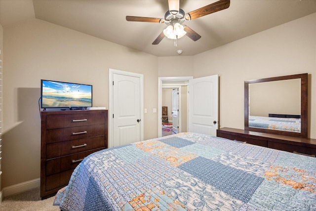 1408 Joshua Way, Granbury, TX 76048 - bedroom with a ceiling fan, baseboards, vaulted ceiling, and light carpet