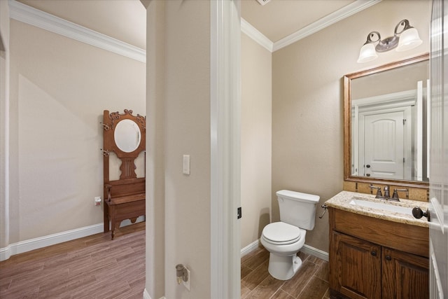 1408 Joshua Way, Granbury, TX 76048 - half bath featuring crown molding, toilet, baseboards, and wood finished floors