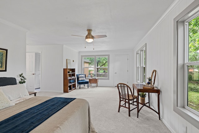 356 Bedford Ct E, Bedford, TX 76022 - bedroom with multiple windows, ornamental molding, and light carpet