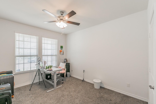 2825 Jasper Trl, Aubrey, TX 76227 - carpeted home office with baseboards and ceiling fan