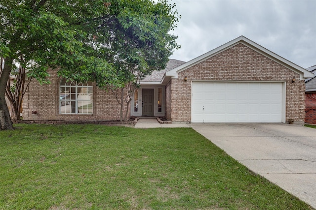 3804 Periwinkle Dr, Fort Worth, TX 76137 - ranch-style home featuring concrete driveway, a garage, a front lawn, and brick siding