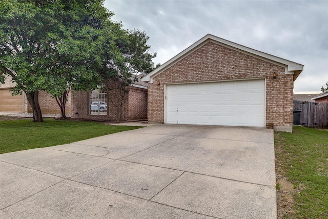 3804 Periwinkle Dr, Fort Worth, TX 76137 - ranch-style home featuring a front yard, brick siding, a garage, and central air condition unit