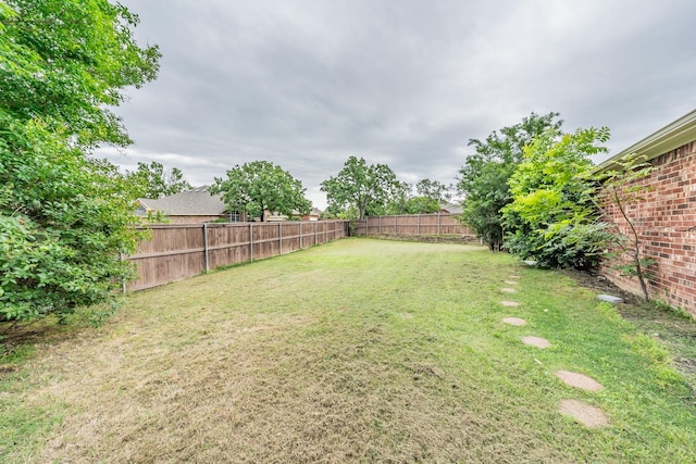 view of yard with a fenced backyard