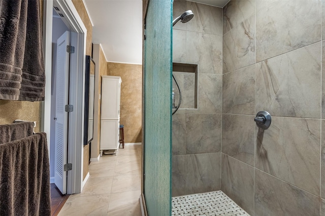3150 Palmdale Cir, Farmers Branch, TX 75234 - bathroom with a shower stall and marble look tiles