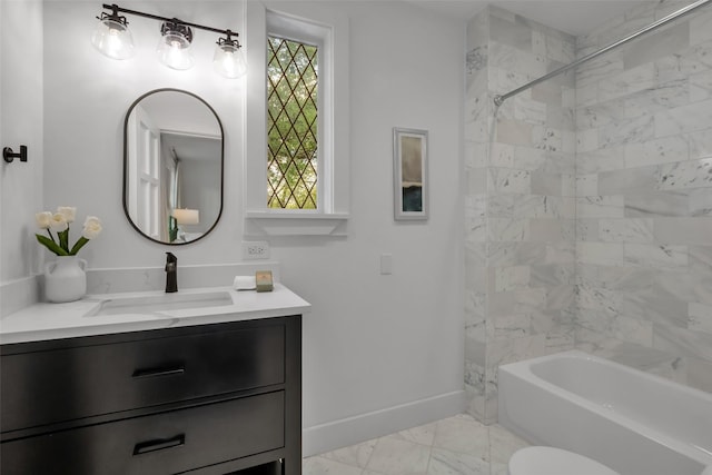 8 Westover Rd, Westover Hills, TX 76107 - bathroom featuring baseboards, shower / bathing tub combination, marble finish floor, and vanity