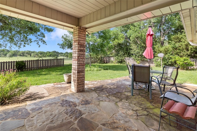 view of patio featuring outdoor dining area and a fenced backyard