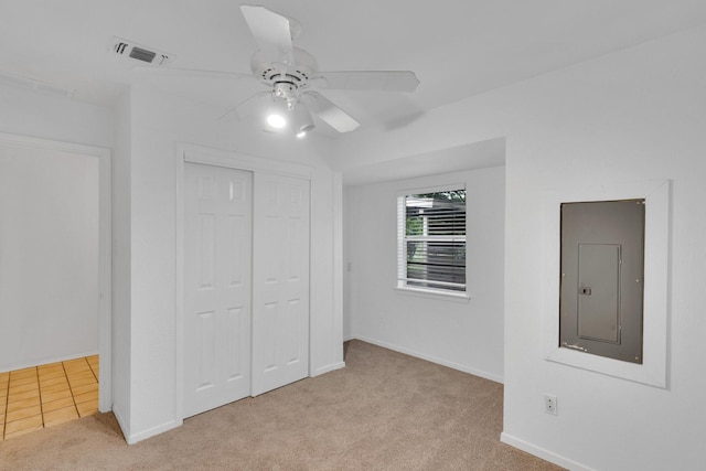 503 Bluebonnet Ln, Red Oak, TX 75154 - unfurnished bedroom featuring visible vents, carpet floors, a closet, baseboards, and electric panel
