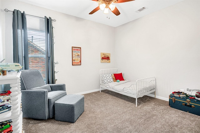 bedroom with baseboards, carpet flooring, and visible vents