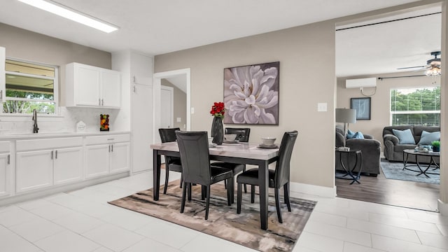 10018 Jackson Rd, Krum, TX 76249 - dining area featuring a ceiling fan and light tile patterned flooring