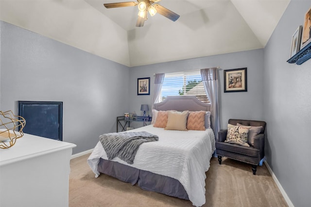 15604 Christopher Ln, Frisco, TX 75035 - bedroom featuring lofted ceiling, light carpet, baseboards, and ceiling fan