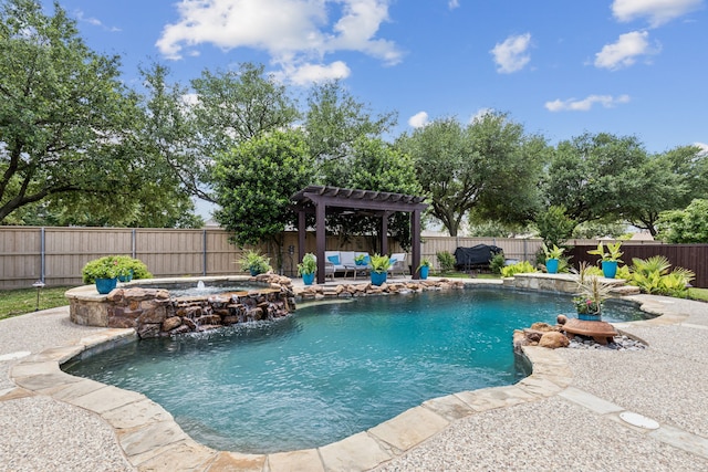 7913 Craftsbury Ln, Mckinney, TX 75071 - view of swimming pool with a pool with connected hot tub, a garden pond, a fenced backyard, and a patio area
