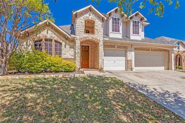 4001 Bamberg Ln, Fort Worth, TX 76244 - traditional home with an attached garage, a shingled roof, driveway, and stone siding