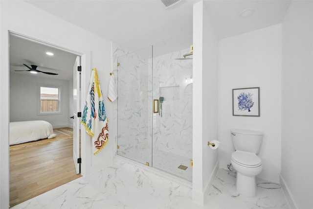 ensuite bathroom with baseboards, ensuite bathroom, and a marble finish shower