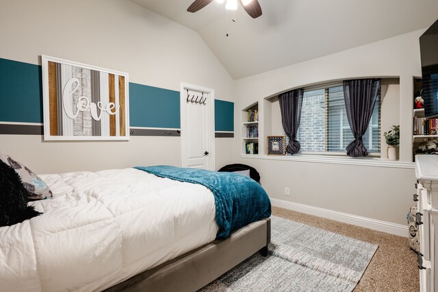 1617 Mack Ln, Little Elm, TX 75068 - bedroom with vaulted ceiling, carpet, baseboards, and ceiling fan