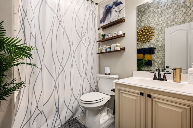 1617 Mack Ln, Little Elm, TX 75068 - bathroom with toilet, vanity, a textured wall, and a shower with shower curtain