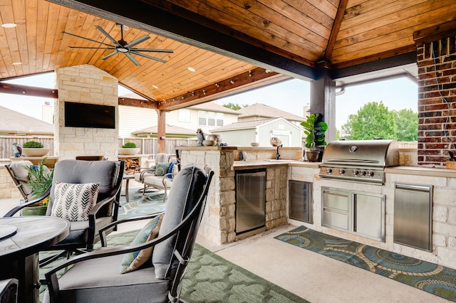1617 Mack Ln, Little Elm, TX 75068 - view of patio / terrace with a gazebo, exterior kitchen, ceiling fan, and grilling area