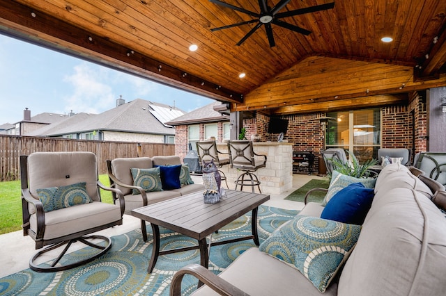 1617 Mack Ln, Little Elm, TX 75068 - view of patio with outdoor lounge area, a fenced backyard, and ceiling fan