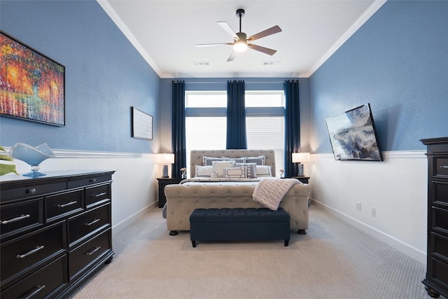 1500 Ranger Rd, Aubrey, TX 76227 - bedroom featuring crown molding, light carpet, baseboards, and ceiling fan
