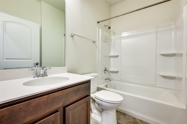 1130 Pasatiempo Dr, Frisco, TX 75036 - full bath featuring vanity, toilet,  shower combination, a textured wall, and tile patterned floors