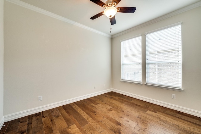 1130 Pasatiempo Dr, Frisco, TX 75036 - spare room featuring baseboards, wood finished floors, a ceiling fan, and crown molding