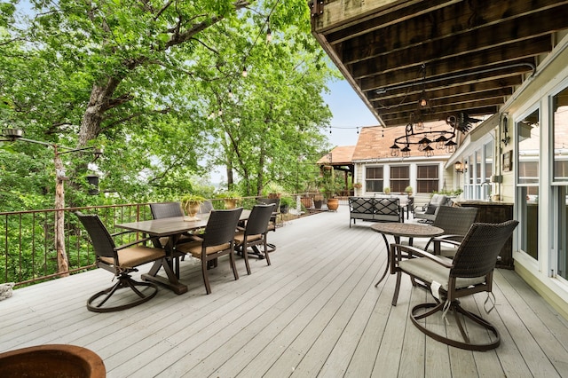 8121 Cahoba Dr, Fort Worth, TX 76135 - wooden terrace with outdoor dining space and an outdoor hangout area