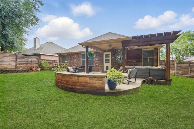 452 Northbrook Ave, Oak Point, TX 75068 - back of property featuring brick siding, a fenced backyard, a yard, a patio, and outdoor lounge area