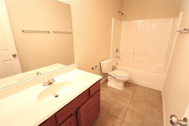 full bath with toilet, shower / bathing tub combination, tile patterned flooring, and vanity