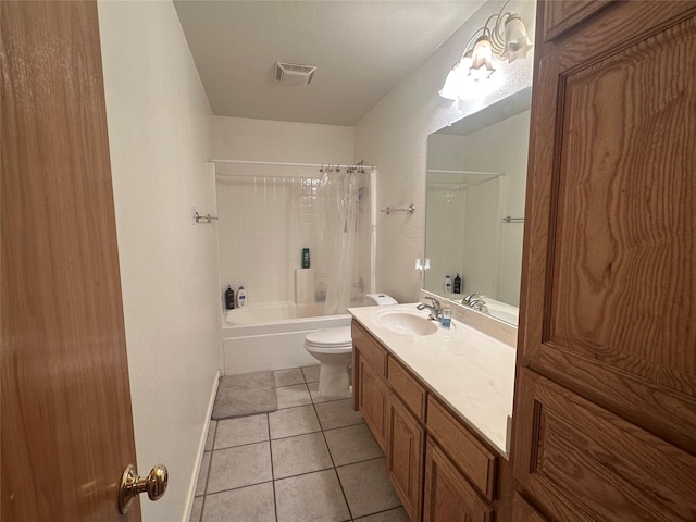824 Imogene Ct, Azle, TX 76020 - full bath with shower / bath combo, vanity, toilet, tile patterned floors, and visible vents