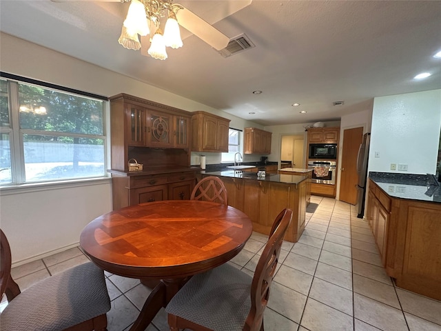 824 Imogene Ct, Azle, TX 76020 - dining space featuring light tile patterned floors, a ceiling fan, recessed lighting, and visible vents