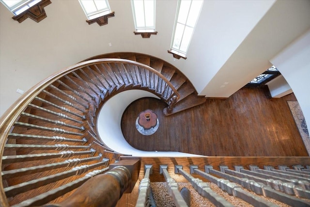 stairway with a high ceiling