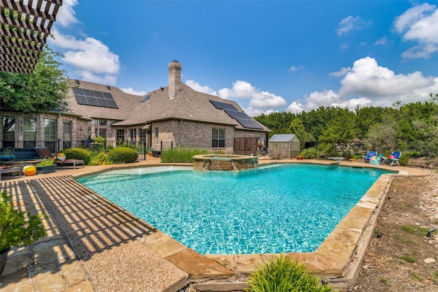 107 Harvest Ridge Cv, Mclendon Chisholm, TX 75032 - view of swimming pool with fence, a patio, a diving board, and a pool with connected hot tub