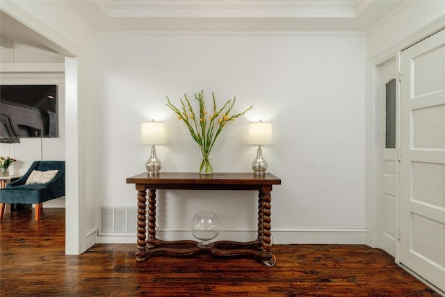 7449 Tophill Ln, Dallas, TX 75248 - hall featuring crown molding, wood finished floors, and baseboards
