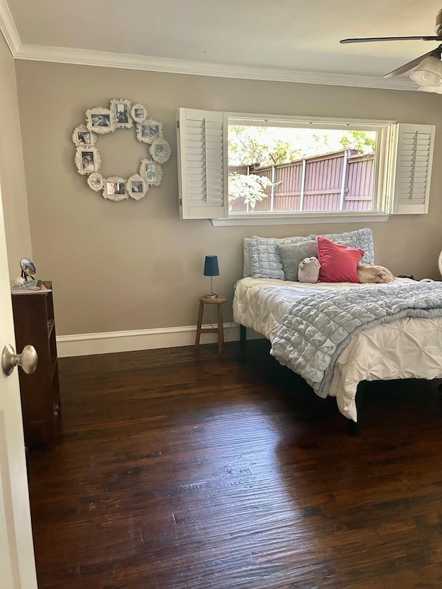 7449 Tophill Ln, Dallas, TX 75248 - bedroom with ornamental molding, wood finished floors, and ceiling fan