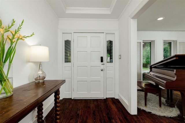 7449 Tophill Ln, Dallas, TX 75248 - entrance foyer featuring dark wood-style floors, crown molding, and recessed lighting